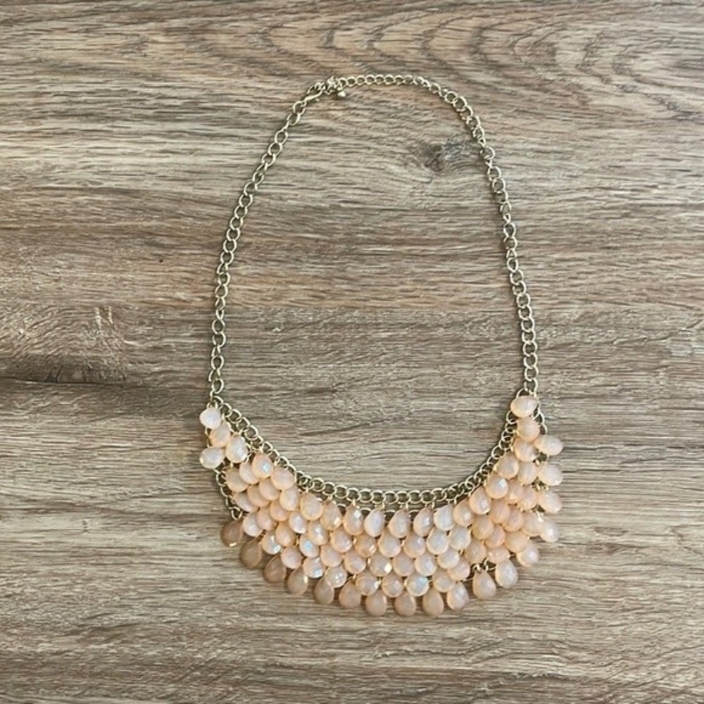 H&M Gold Layered Necklace with Pink Gem Beading